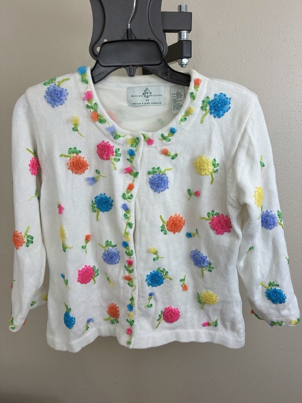 Philip & Jane Gordon cardigan white /decorative 3D Flowers Design options S